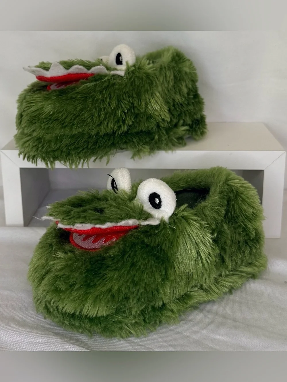 Kidgets Green Monster Plush Kids Slippers with Red Mouth